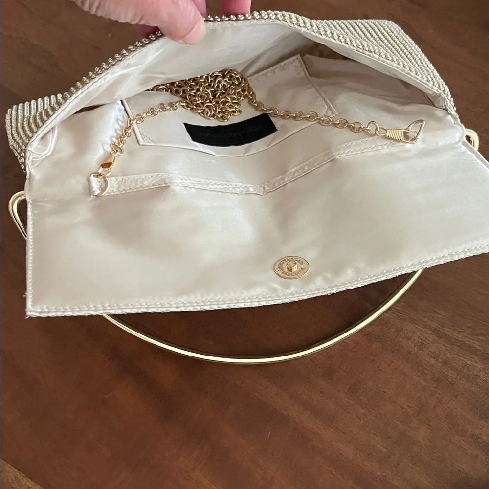 Crystal-Embellished Evening Clutch - Gold Chain Handle